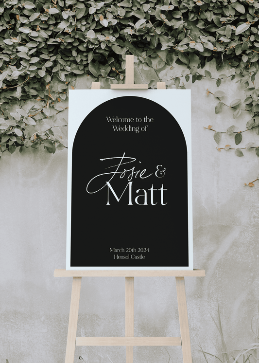 Arch Wedding Welcome Sign in Black