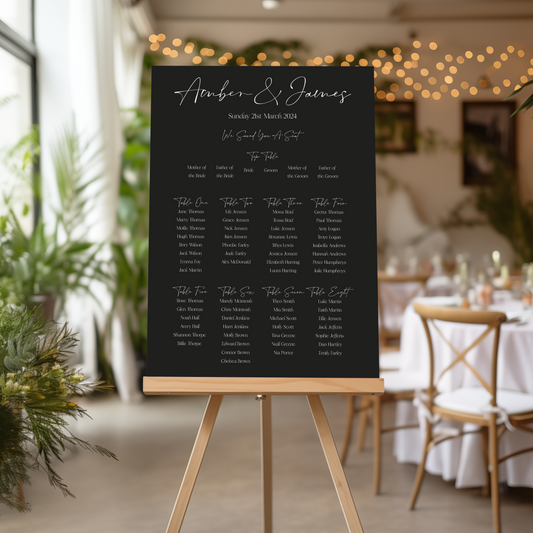 Minimalistic 2 Wedding Table Plan in Black