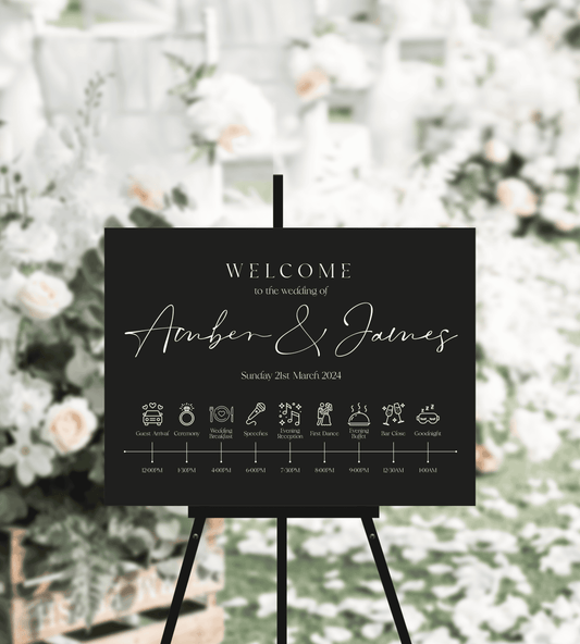 Minimalistic 2 Wedding Welcome Sign + Order of the Day in Black